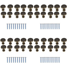 40 Pack Antique Bronzy Flower Round Handle Kitchen Cabinet Cupboard Door Drawer Pull Knob with Screws 25 X 23mm
