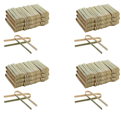 Pacote de 480  Pinças de Bambu, Pinças Descartáveis de 4 Polegadas, -Utensílios de Bambu Descartáveis Ecológicos Pinças de Torrar