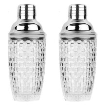 2X 13Oz Glass Cocktail Shaker Set - Glass Shaker for Cocktails, Drink Shakers Cocktail and Cocktail Shakers Silver