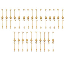 25Spoon+25Forks Stainless Steel Leaf Coffee Cake Spoon Fork Dessert Spoons, Stirring Teaspoon Set Golden