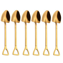 6X Gold Stainless Steel 304 Small Shovel Spoon Design Gold-Plated Tableware Coffee Spoon Ice Cream Soup Honey Spoon