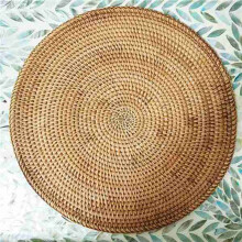 3X Handwoven Rattan Placemats,Round Wicker Table Mats, Natural Woven Placemats for Dinner Table,Heat Resistant Mats