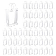 100 Stuks Doorzichtige PVC-Cadeauzakjes met Handvatten, Herbruikbare Plastic Wikkeltassen, Transparante Boodschappentas voor Kerstfeest