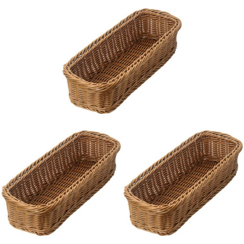 3X Desktop Cutlery Storage Basket Woven Basket Restaurant Tableware Drain Storage Box Tableware Storage Basket, Brown