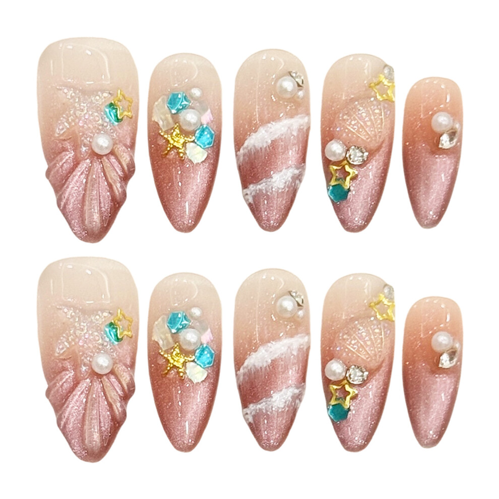 Reach-Tools (2886) 10Pcs Pink French Tip Fake Nails, Long Lasting