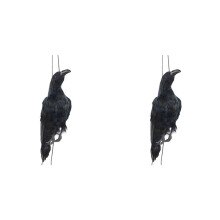 2X Realistic Hanging Dead Crow Decoy Lifesize Extra Large Black Feathered Crow