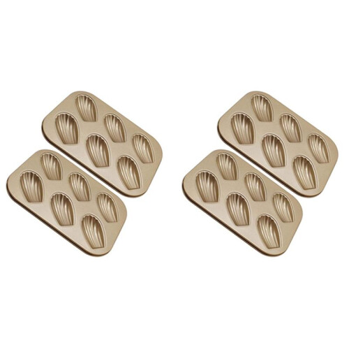 4 Pack Madeleine Mold Cake Pan, Non-Stick Heavy Duty Shell Madeline Bakeware for Oven Baking (Gold)