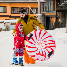 (Red and white striped ski ring) Kids\' Anti-Roll Inflatable Snow Tube - Cold-Resistant PVC