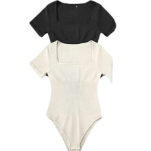 Women's 2 Piece Bodysuits Sexy Ribbed One Piece Square Neck Short Sleeve Bodysuits Large