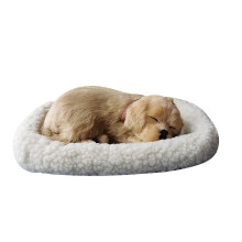 Realistic Sleeping Plush Breathing Dog Furry Dog With Mat Animals Decor