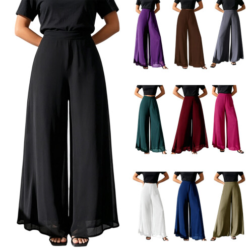 Comfortable Polyester Wide Leg Pants Ideal For Summer-Black XXL 2