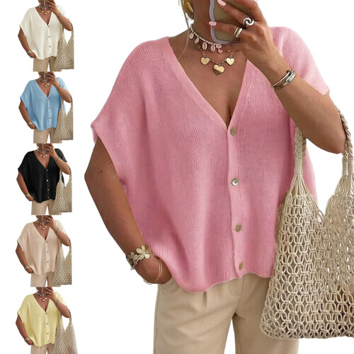 Modisches Strickoberteil für Damen, V-förmiger-Rosa L 1