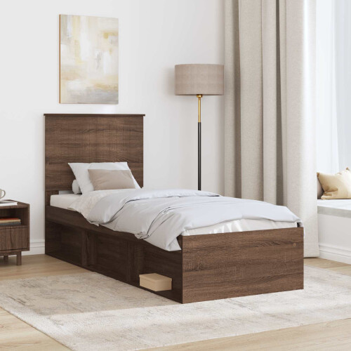 VidaXL vidaXL Bed Frame with Headboard Brown Oak 75 x 190 cm Solid Pine Wood 2