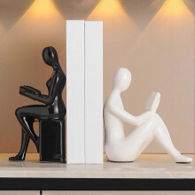 Suporturi de cărți decorative pentru rafturi, suporturi de cărți grele din ceramică, perfecte pentru camera de studiu sau cadouri, alb-