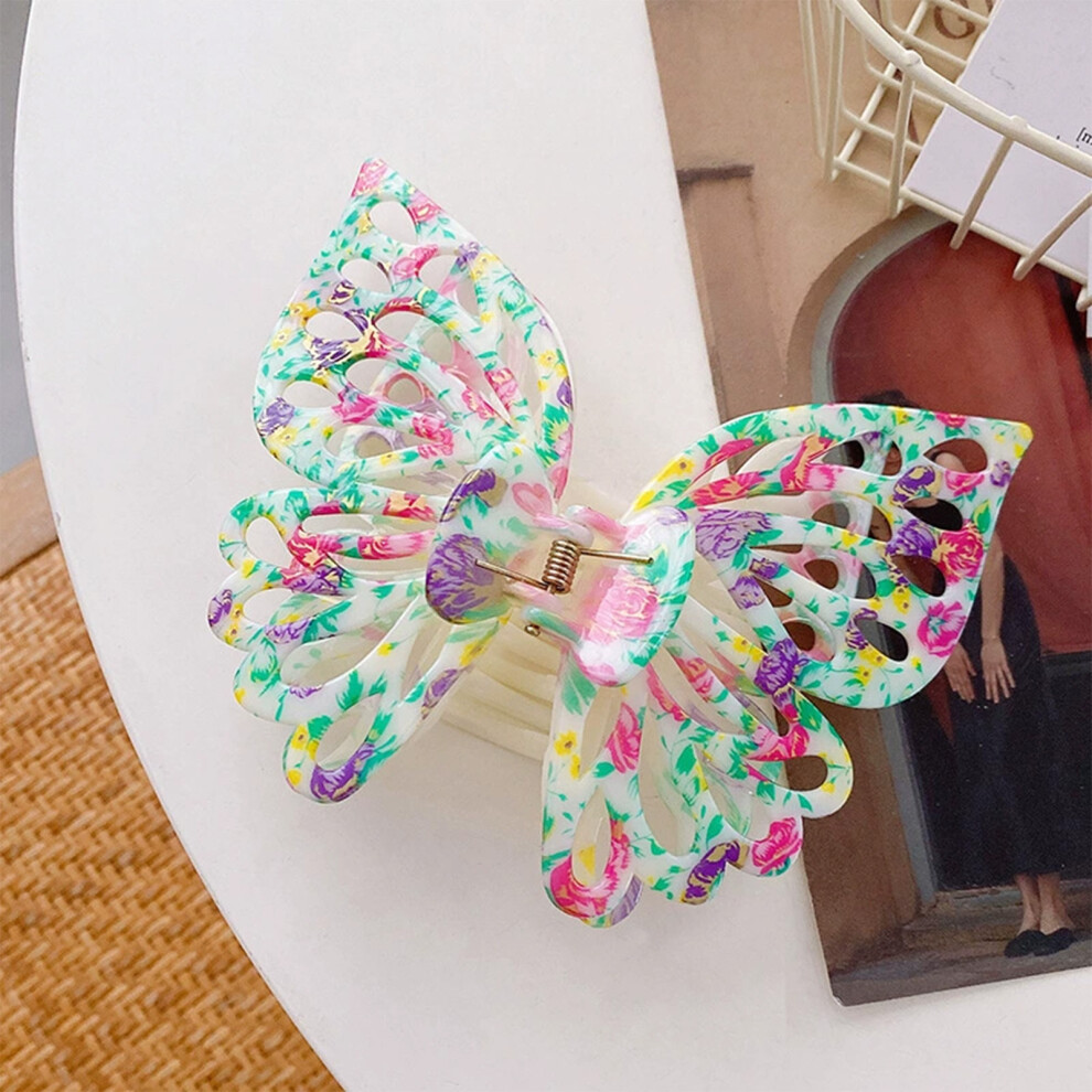 Phui-Pet-Supplies (Green Purple) Strong Hold Butterfly Hair Claw For All Hair Types