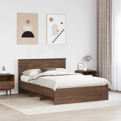 VidaXL vidaXL Bed Frame with Headboard Brown Oak 150 x 200 cm Engineered Wood 1