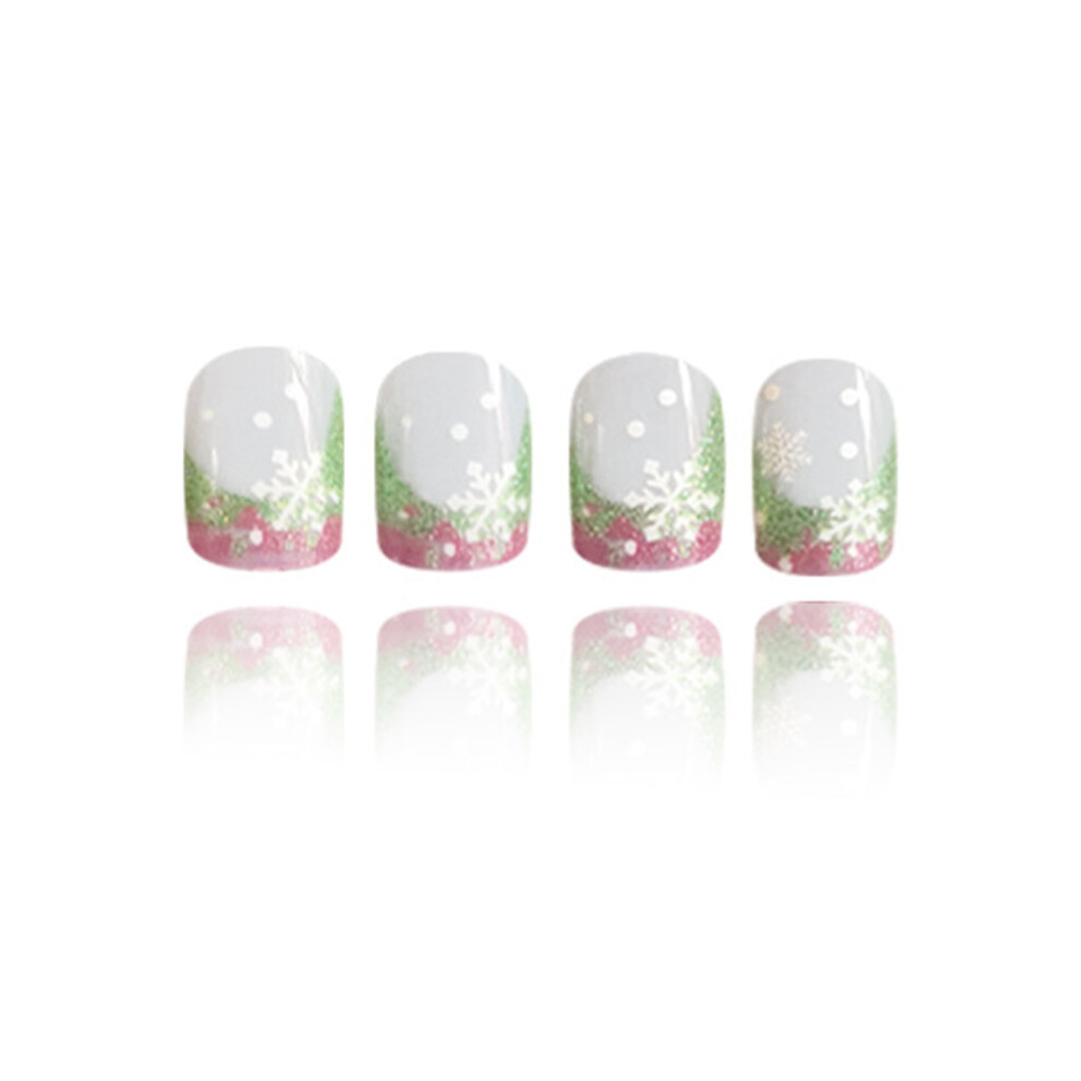 Zhouq-Outdoors 24Pcs Glitter Christmas Nails, Red Green Snowflake Design