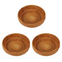 3X Handmade Autumn Rattan Weaving Round Storage Basket Fruit Dish Rattan Bread Basket for Kitchen Food Container