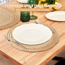 Boho Placemats Set of 12 - Handmade Woven Placemat Water Hyacinth Mats, Round Placemat for Dining Table Kitchen 13 Inch