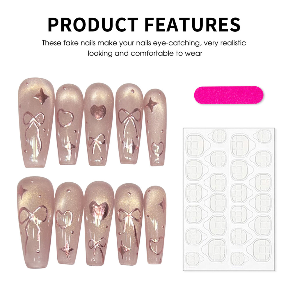 Dcph-Clothing (Xs) Pink Heart Cat Eye Press-On Nails - Durable & Stylish