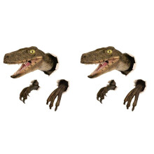 2X Statua del Velociraptor Supporto da Parete nel Resina con Testa di Dinosauro Scultura da Appendere un Parete per Dinosauro da Interno Ed Esterno