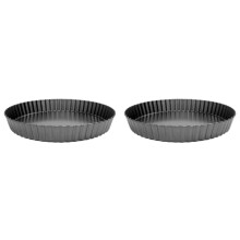 2X Formas Antiaderentes para Quiche, Torta, Pizza, Bolo, Forma Redonda, Removível, Fundo Solto, Canelado, Resistente, Forma para Torta, Assadeira, 9
