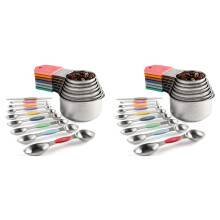 32Pc Magnetic Stainless Steel Measuring Cups&Spoons Set, 7 Heavy Duty Cups,8 Double Sided Spoons with Leveler Multicolor
