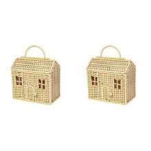 2X Rattankorb in Hausform mit Deckel, Dekorativer Handgewebter Regal-Organizer mit Klappgriff, Weidenkorb zum Ernten