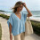 Modern Cropped Sleeve Knitted Top With Structured V-Beige L 8