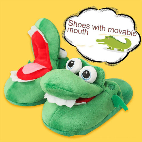 Chinelos de pelúcia em forma de crocodilo com boca aberta, em algodão, com boca móvel e macios