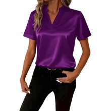 Chemise Ă manches courtes pour femmes, pull Ă col en-Violet XXL