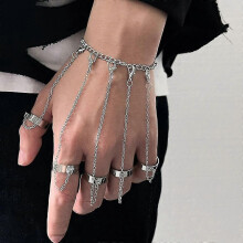 Punkkjede duskarmbånd med slavefingerringer, gotisk kjedehåndsele, hiphopringer, håndkjede Kurapika-armbånd for kvinner