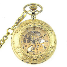 Golden Luxury Skeleton Mecánico de Cuerda Manual Bolsillo y Llavero Wat