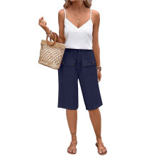 Pantalon cargo léger avec poches pour femme, coupe-Bleu marine M