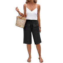 Pantalon cargo léger avec poches pour femme, coupe ample,-Noir S
