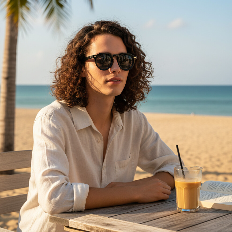 Hue-Grain (C1 Black Gray) Uv Retro Round Sunglasses Outdoor Style