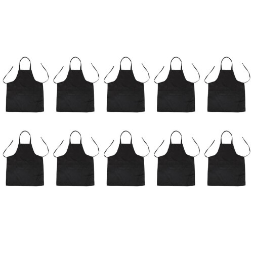 10X Unisex 2 Pocket Black Kitchen Apron Bib, One Size in Medium