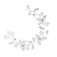 Bandeau de mariage en perles orné de strass, motif fleur et feuille, en alliage léger. Accessoire de coiffure élégant pour la