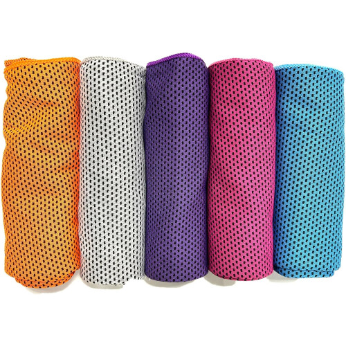 Pacote com 5 Toalhas Refrescantes de Microfibra para Esportes, Ioga e Camping - Secagem Rápida e Refrescante