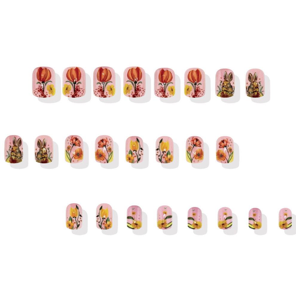 Creation-3C Easter Pink Fake Nails With Hare Print - 50Pcs