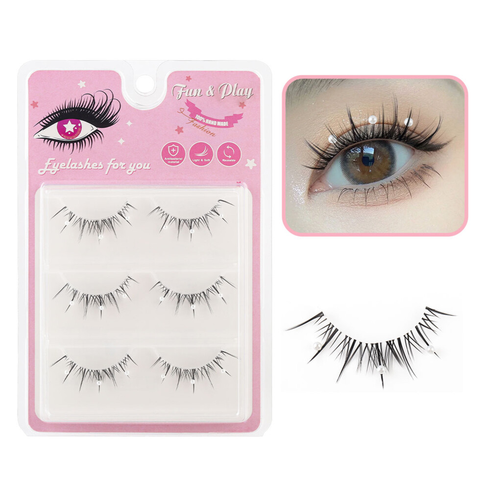 Hue-Grain (001) 3 Pairs Soft Wispy Fake Eyelashes For Beauty Makeup