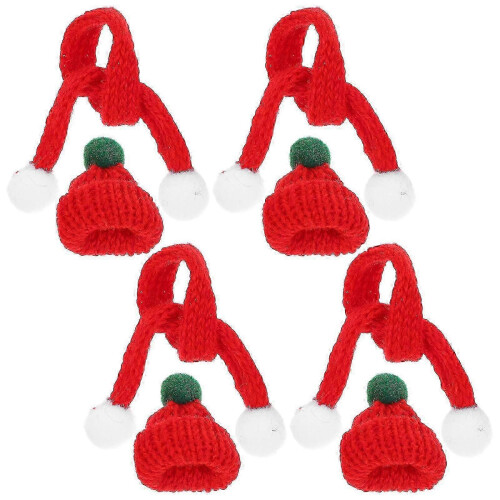 Mini-Weihnachtsmannmütze, Strickschal-Set, 5-teilig, rot, Weihnachtsdeko