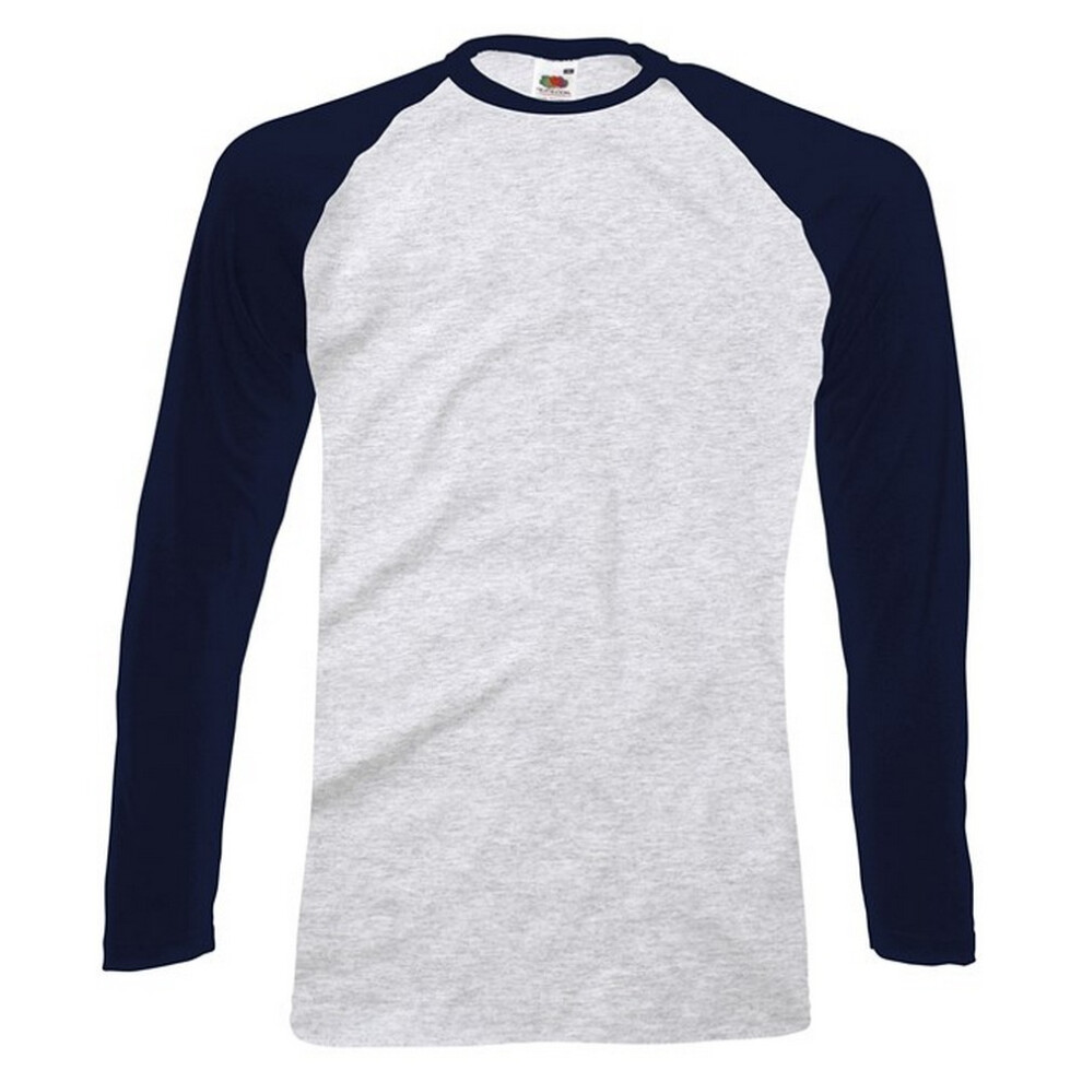Fruit Of The Loom (S, Grey/Deep Navy) Mens Long-Sleeved Baseball T-Shirt