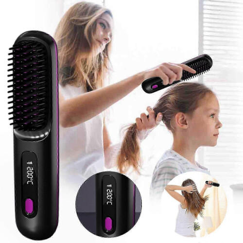 Dual-function straightener brush for styling & smoothing WU843 1