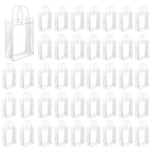 200 Stuks Doorzichtige PVC-Cadeauzakjes met Handvatten, Herbruikbare Plastic Wikkeltassen, Transparante Boodschappentas voor Kerstfeest