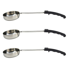 3X Pizza Spread Saus Pollepel Rubberen Handvat Platte Bodem Keuken Kooklepel Rvs Maatroer Soeplepel -6 Oz