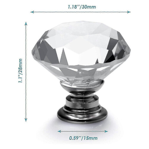 12 Pcs 30mm Glass Dresser Knobs Diamond Drawer Knobs Pulls Handles Kitchen Cabinet Knobs (silver) 1