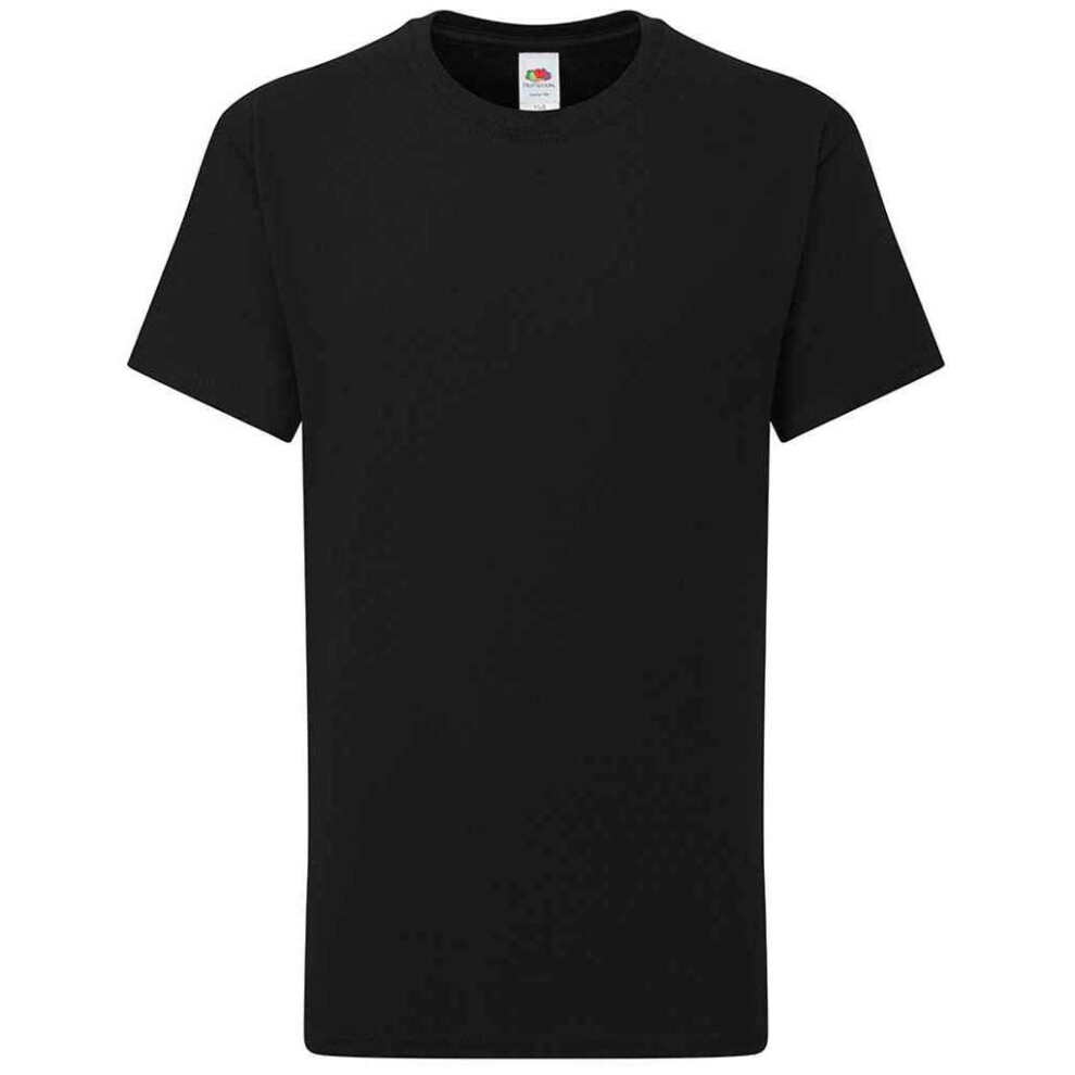 Fruit Of The Loom (7-8 Years, Black) Childrens/Kids Iconic 195 Plain T-Shirt