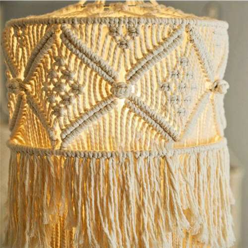 2X Handmade Wall  Lampshade Macrame Boho Decor Handcraft Tassel  Background Headboard Wall Hanging Decor 1