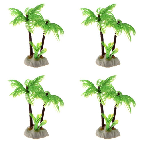 4X Fish Tank Emulational  Coconut Tree Water Plants Decor W Ceramic Base